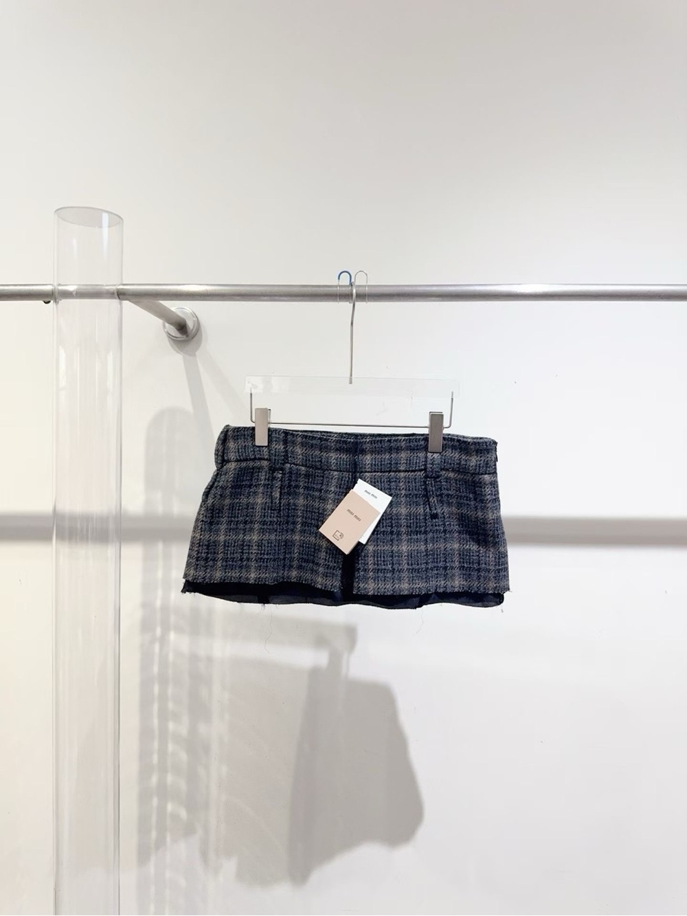 Miu Miu Navy and Gray Plaid Mini Skort